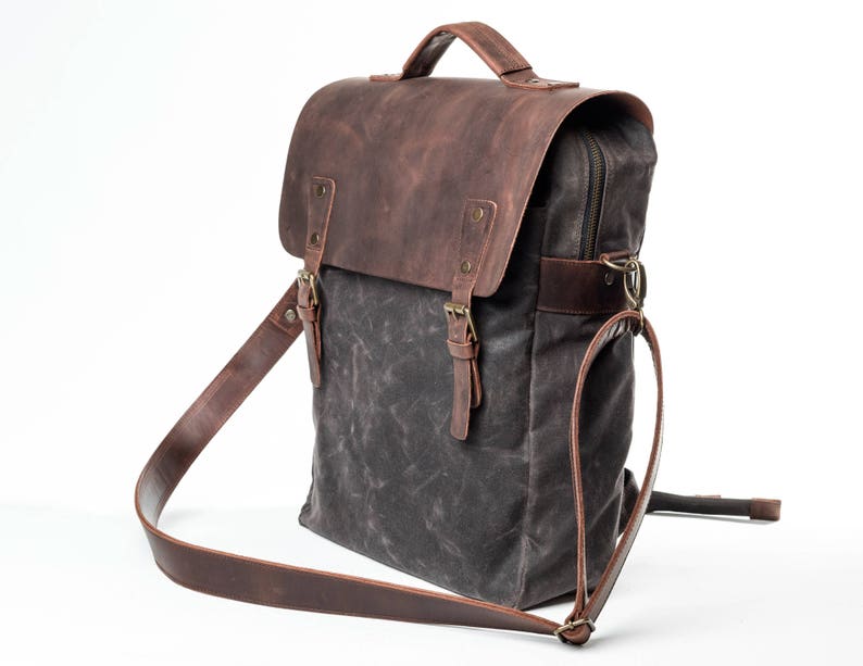 Waxed Canvas Backpack, Leather and Travel Bag, Weatherproof Backpack, Handmade by Real Artisans image 6