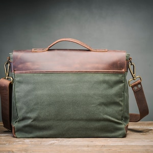 Heren Messenger Bag, lederen Messenger Bag, Canvas Messenger Bag, handgemaakt door echte ambachtslieden afbeelding 5