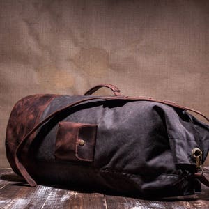 Canvas Duffel Bag, Mens Duffle Bag, Waxed Duffel, Leather Duffle, Handmade by Real Artisans image 4