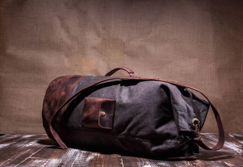 Canvas Duffel Bag, Mens Duffle Bag, Waxed Duffel, Leather Duffle, Handmade by Real Artisans image 4