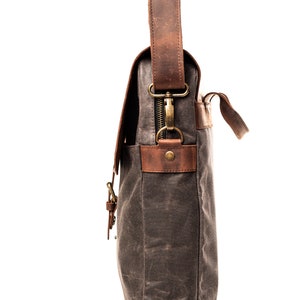 Messenger Bag Men, Leather Bag and Waxed Canvas Shoulder Bag, Computer Bag, Laptop 14 Hand Bag image 7