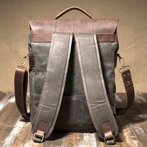 Waxed Canvas Backpack, Leather and Travel Bag, Weatherproof Backpack, Handmade by Real Artisans image 5