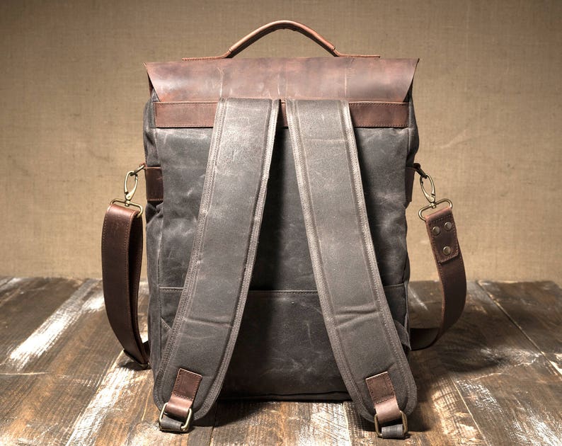 Waxed Canvas Backpack, Leather and Travel Bag, Weatherproof Backpack, Handmade by Real Artisans image 5