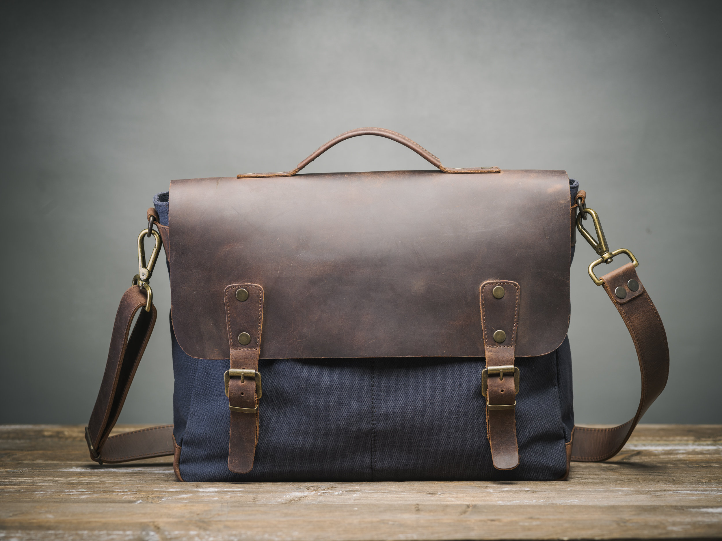 Waxed Canvas Leather Laptop Bag Leather Shoulder Bag 