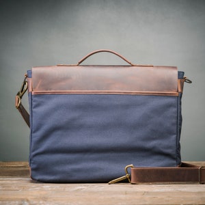 Waxed Canvas Leather Laptop Bag Leather Shoulder Bag Travel Bag for Men Weekender Bag Mens Leather Satchel Mens Messenger Bag image 6