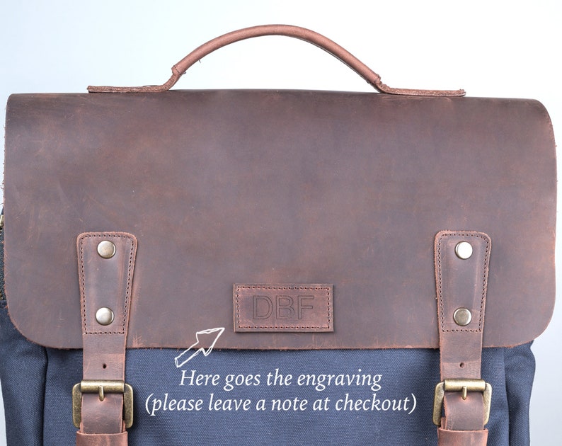 Waxed Canvas Leather Laptop Bag Leather Shoulder Bag Travel Bag for Men Weekender Bag Mens Leather Satchel Mens Messenger Bag image 8