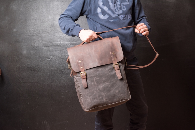 Waxed Canvas Backpack, Leather and Travel Bag, Weatherproof Backpack, Handmade by Real Artisans image 3