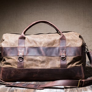 Gewachstem Canvas Duffle - militärische Duffle Bag - Leinwand Duffle Bag - Overnight Bag - Reisetasche - Lederriemen