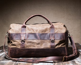 Gewachstem Canvas Duffle - militärische Duffle Bag - Leinwand Duffle Bag - Overnight Bag - Reisetasche - Lederriemen