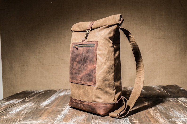 Roll Top Backpack Waxed, Bag for Hipsters, Hipster Backpack with Rolltop, Handmade by Real Artisans image 5