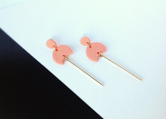 Bohemian Style Statement Earrings Minimal and Modern Handmade Jewelry Dainty Earrings Nude Polymer Clay Earrings Gift Idea