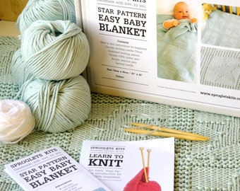 Star Pattern Baby Blanket Knitting Kit: Chunky Cotton, Beginner Friendly