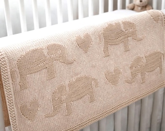 Elephant Baby Blanket Knitting Pattern: Easy Knit (PDF Pattern). Beginner Knit.