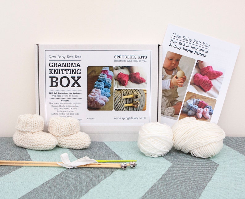 Grandma Knitting Kit Gift With Grandma Knitting Needles Baby Booties Knitting Kit Baby Announcement Personalised Knitting Kit