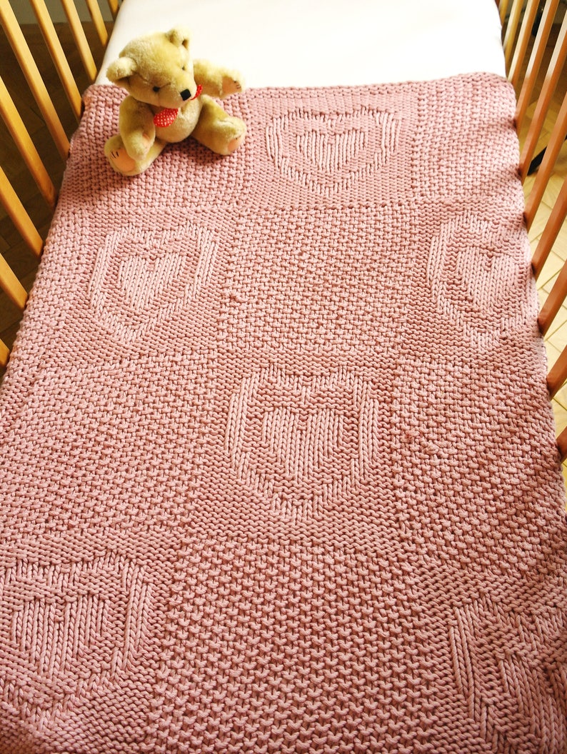 Easy Baby Blanket Knitting Pattern / Heart Pattern Baby Etsy UK