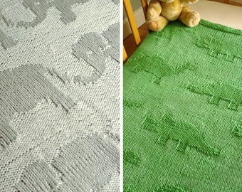Elephant & dinosaur baby blanket knitting patterns / Beginner baby blanket patterns / Easy PDF download / Beginner knitting patterns