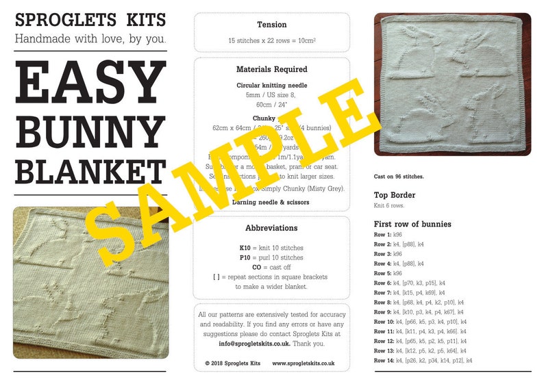 Easy Baby Blanket Knitting Pattern / Bunny blanket knitting pattern / Bunnies blanket knitting pattern / Easter knitting / Rabbit knitting image 2