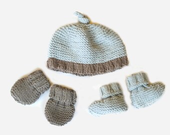 Easy Knit Baby Hat, Booties & Mittens Pattern: Beginner Layette (PDF Download)
