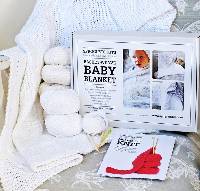 Cotton Baby Blanket Knitting Kit / Learn to Knit / Baby Etsy