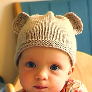 Teddy Bear Hat Knitting Pattern: Easy Knit Baby Beanie (PDF Download)