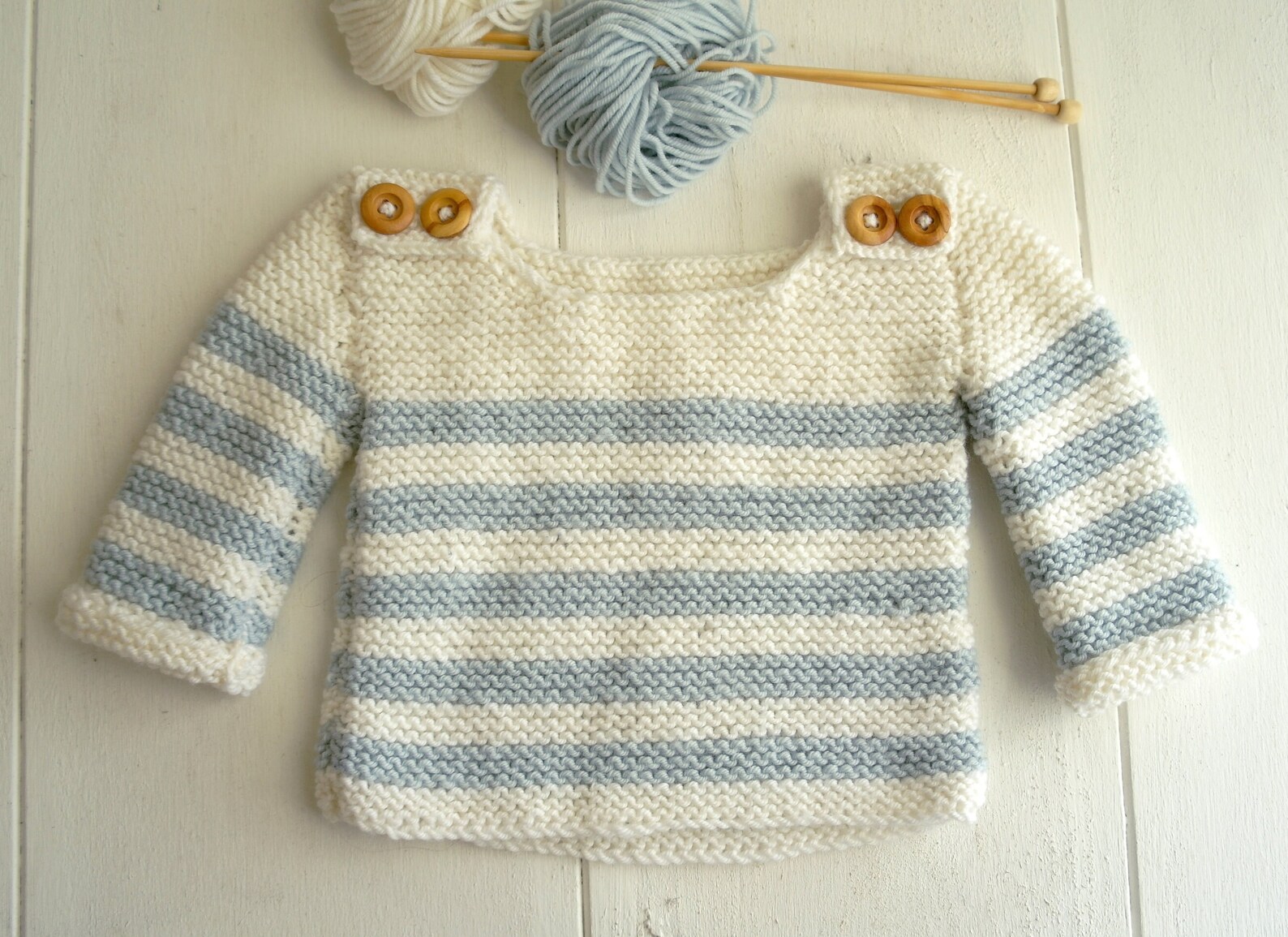 Easy Baby Jumper Knitting Pattern 024 Months / Baby Breton Etsy UK