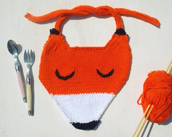 Easy Baby Fox Bib Knitting Pattern / PDF Pattern Download / Easy Baby Knit / Easy Fox Knitting Pattern / Baby Bib Knitting Pattern