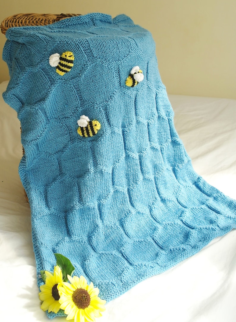 Easy Baby blanket knitting pattern / Bee knitting pattern / Beginner knitting / Geometric blanket pattern / Honeycomb baby blanket / PDF image 2