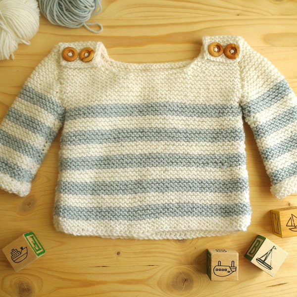 Easy baby jumper knitting pattern, 0-24 months / Baby breton jumper knitting pattern / Easy baby knitting pattern / Baby striped jumper