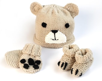 Baby Bear Hat, Booties & Mittens Knitting Pattern (PDF Download)