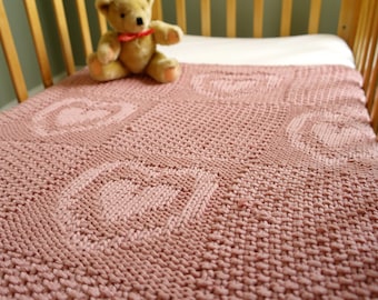 Patrón de tejido de manta de bebé fácil / manta de patrón de corazón / manta de bebé gruesa / manta de bebé principiante / regalo de baby shower / regalo de canastilla