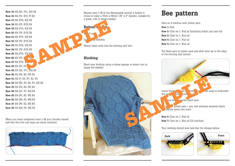 Easy Baby blanket knitting pattern / Bee knitting pattern / Beginner knitting / Geometric blanket pattern / Honeycomb baby blanket / PDF image 3