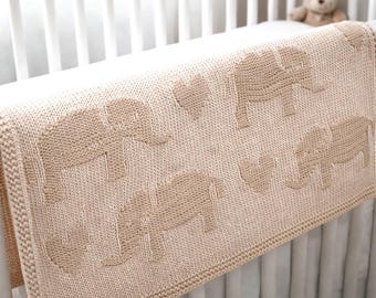 Easy Elephant Baby Blanket Knitting Pattern: Easy Knit (PDF Pattern). Beginner Knitting.