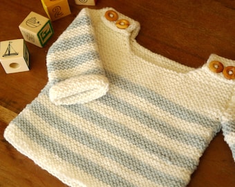 Baby jumper easy knitting pattern, 0-24 months / Baby sweater knitting pattern / Beginner baby knitting pattern / Baby striped jumper