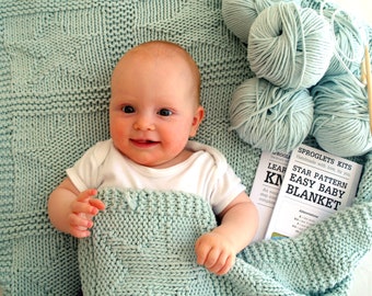 Star Pattern Baby Blanket Knitting Kit: Chunky Cotton, Easy Knit