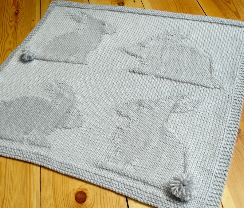 Easy Baby Blanket Knitting Pattern / Bunny blanket knitting pattern / Bunnies blanket knitting pattern / Easter knitting / Rabbit knitting image 1
