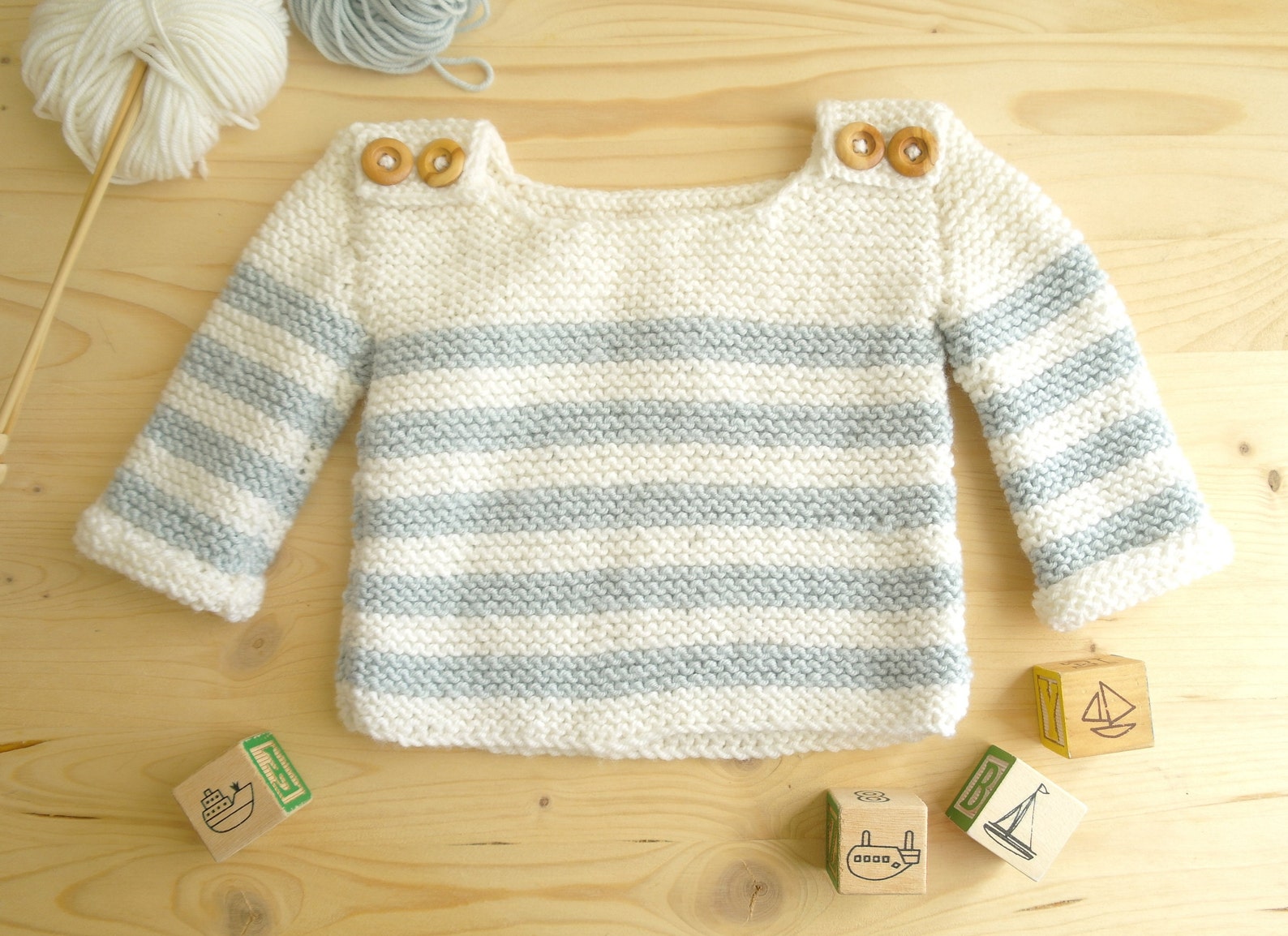 Easy Baby Jumper Knitting Pattern 024 Months / Baby Breton Etsy UK