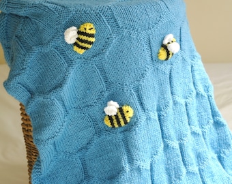 Easy Baby blanket knitting pattern / Bee knitting pattern / Beginner knitting / Geometric blanket pattern / Honeycomb baby blanket / PDF
