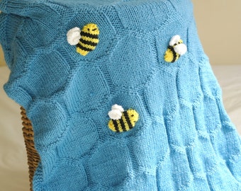 Easy Baby blanket knitting pattern / Bee knitting pattern / Beginner knitting / Geometric blanket pattern / Honeycomb baby blanket / PDF