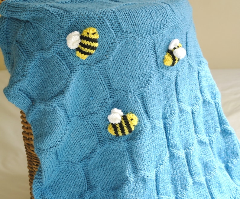 Easy Baby blanket knitting pattern / Bee knitting pattern / Beginner knitting / Geometric blanket pattern / Honeycomb baby blanket / PDF image 1