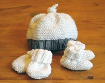 Easy Knitting Pattern: baby hat, booties & mittens / Baby knitting pattern pdf download / Beginner knitting pattern / Baby shower gift /