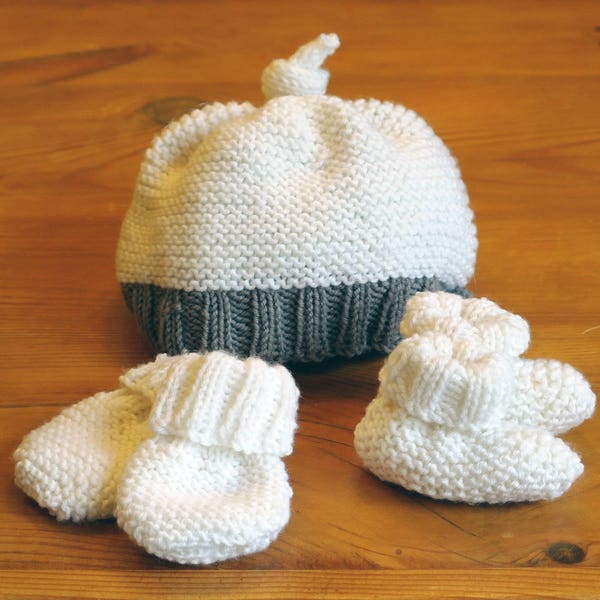 Easy Knitting Pattern: baby hat, booties & mittens / Baby knitting pattern pdf download / Beginner knitting pattern / Baby shower gift /