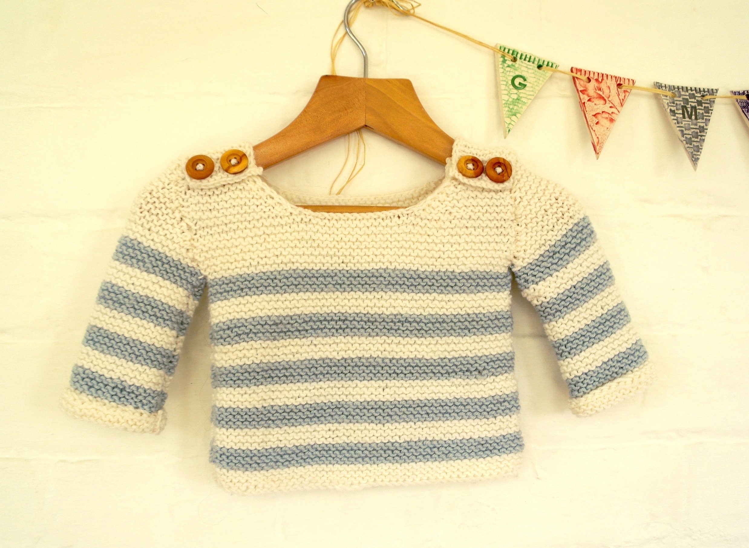 Easy Baby Jumper Knitting Pattern 024 Months / Baby Breton Etsy UK