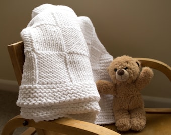 Easy Basket Weave Baby Blanket Knitting Pattern: Beginner Chunky Knit (PDF Pattern)