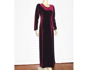70s Velvet Dress Burgundy Gown with Silver Moons and Stars S