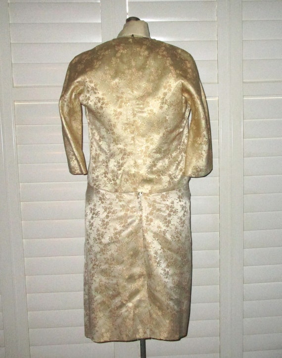 60s Brocade Dress Gold and Cream Sheath with Matc… - image 2