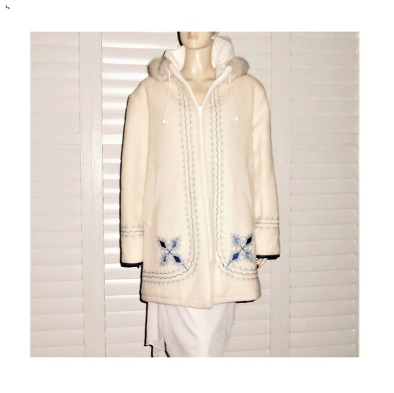 80s Hudson Bay Coat Vintage Cream Wool Parka Hoode