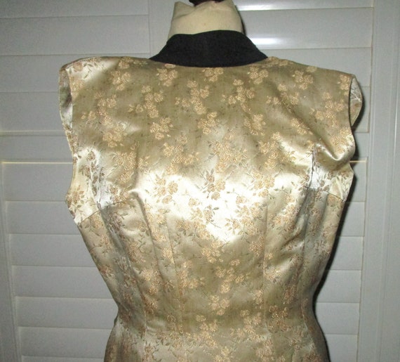 60s Brocade Dress Gold and Cream Sheath with Matc… - image 5
