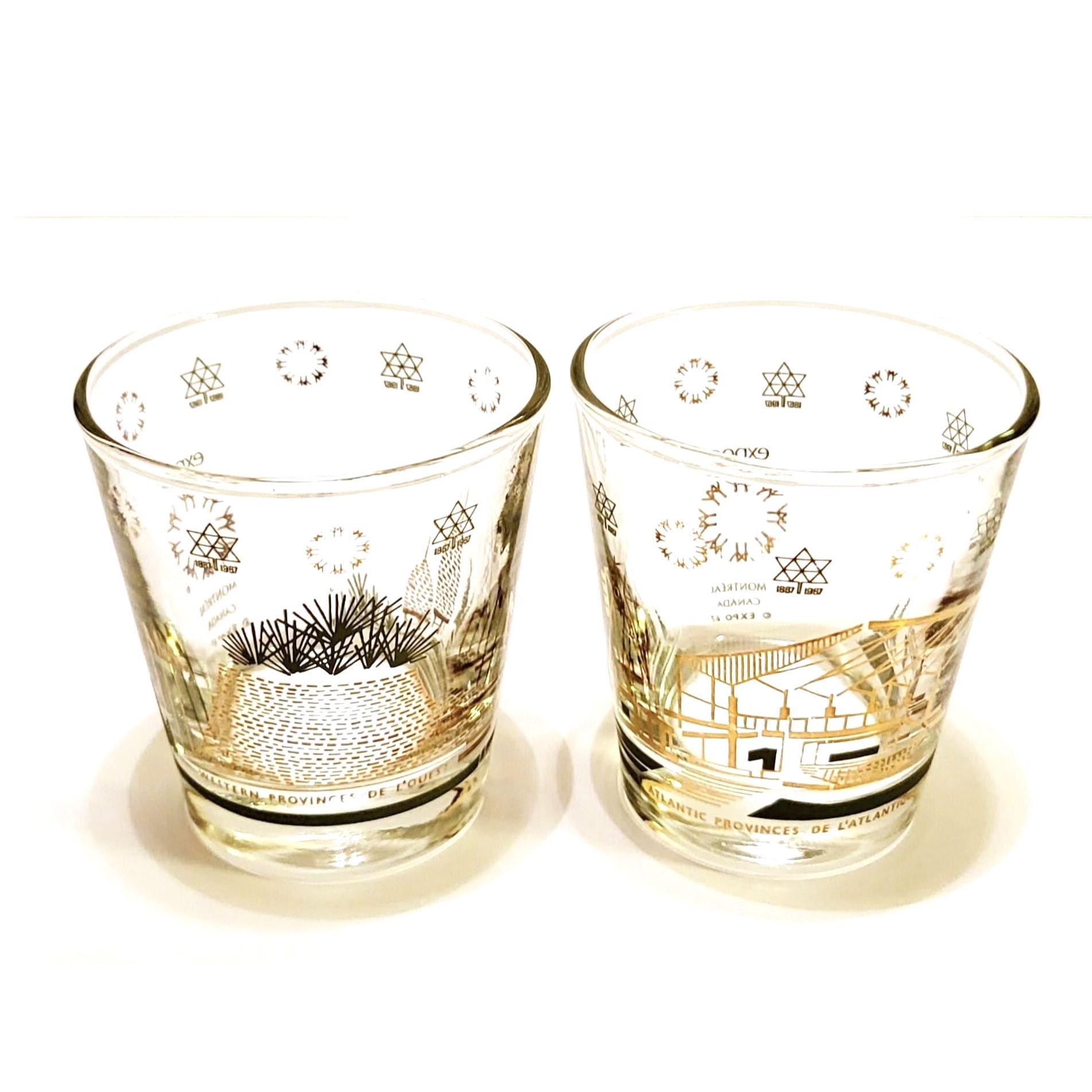 Expo 67 Glasses 2 Lowballs Atlantic and Western Provinces
