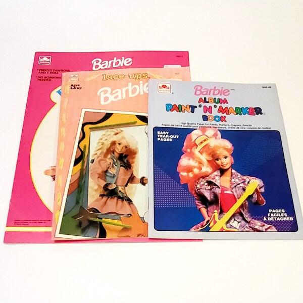 90s Barbie Activity Books Paper Dolls Lace Ups Coloring Book 3pc