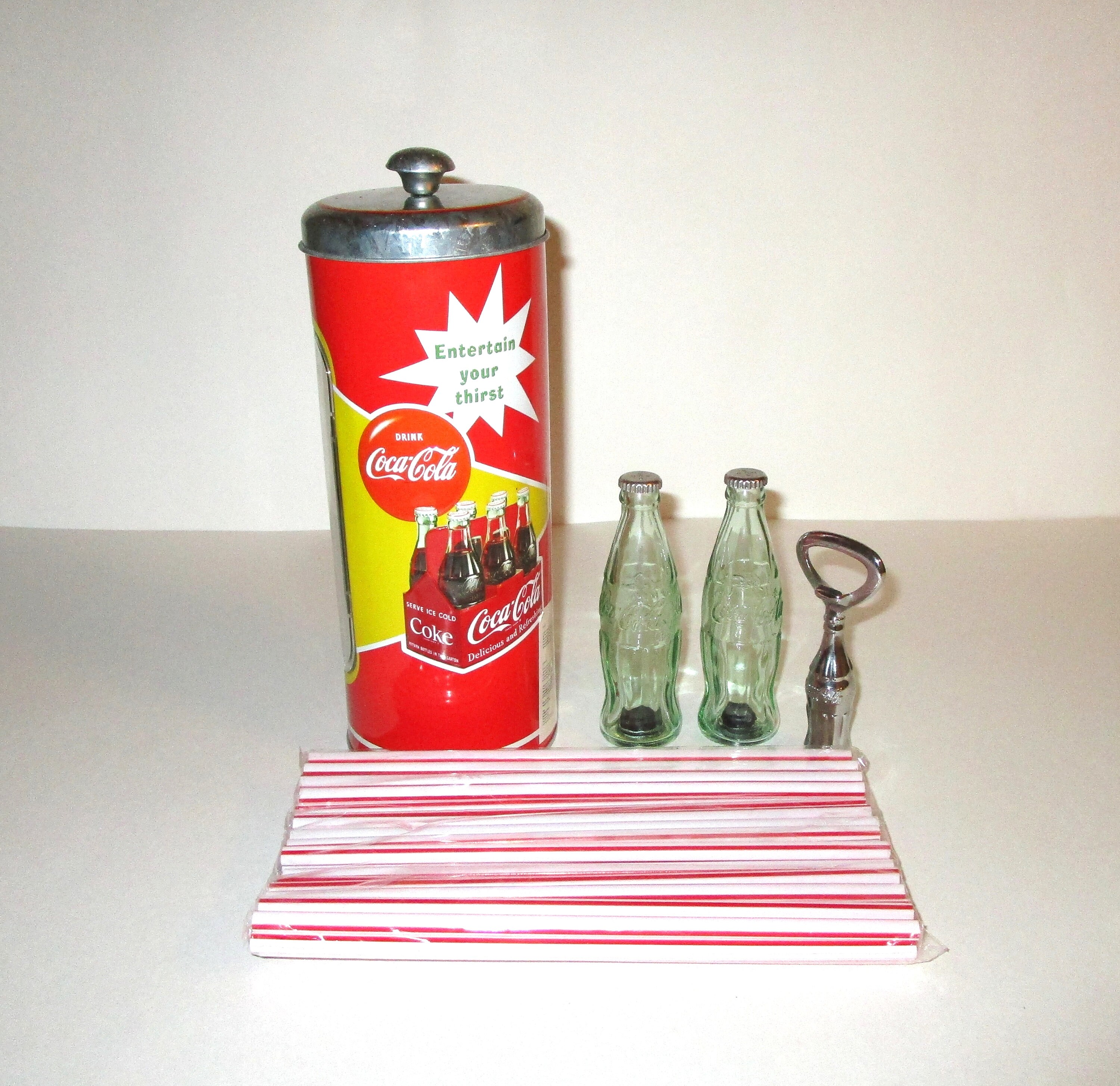 Vintage Coca Cola Straw Dispenser Glass Holder Drink Diner NO Original Box  336